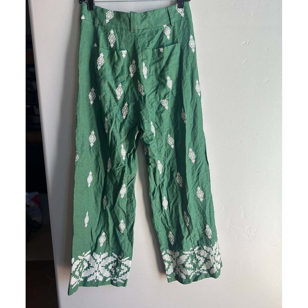 Zara Embroidered Linen Wide Leg Pants S Cottagecore Boho Euro Summer Clean Girl - Picture 3 of 5